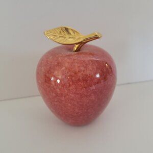 Red Marble Apple Paperweight With Gold Leaf Accent